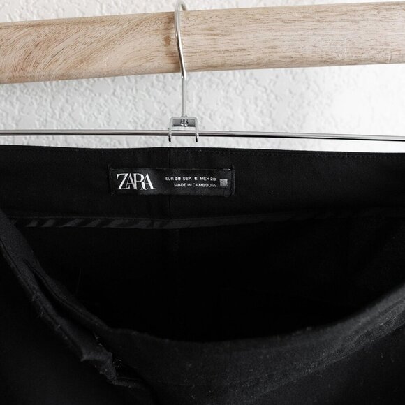 Zara Pants Womens Sz 6 Black Dress Slacks Cropped Slim Leg Sleek Minimalist - Picture 2 of 5